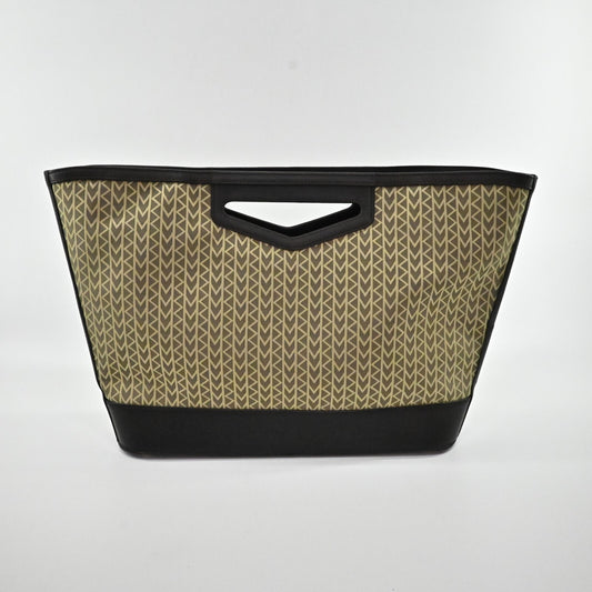 MICHAEL KORS Monogram Bag MK Print Cutout Handle Mixed Media Brown Tan Decoupe