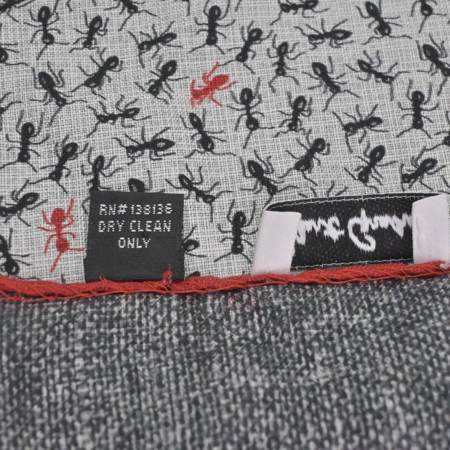 ROBERT GRAHAM Pocket Square Mens Silk Red Black Ant Bug Print Lightweight Scarf