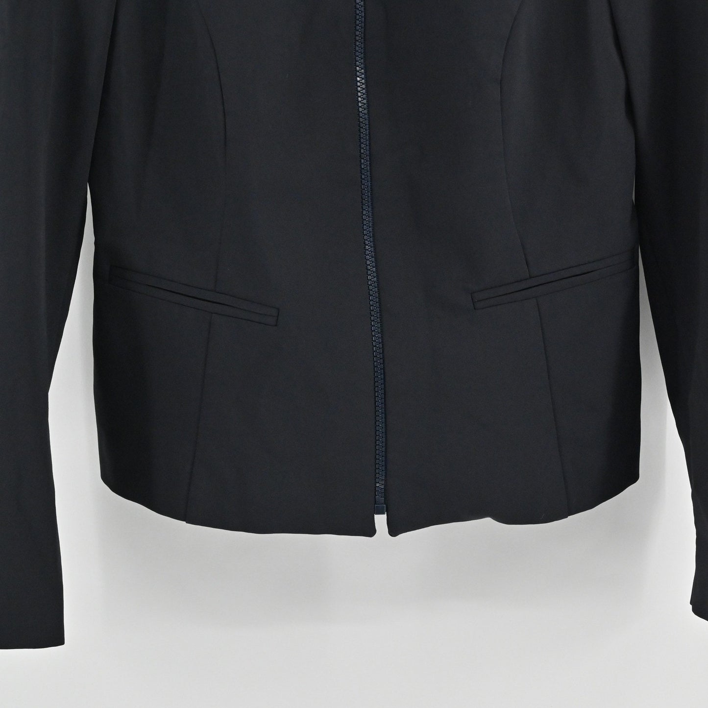 Camomilla Italia Black Zip Front Jacket Size 42 Collarless Blazer Made in Italy