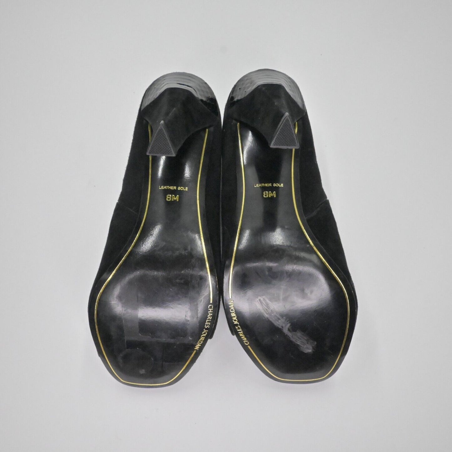 Vtg CHARLES JOURDAN Heels Womens Size 8 Black Suede Snakeskin Embossed Peep Toe