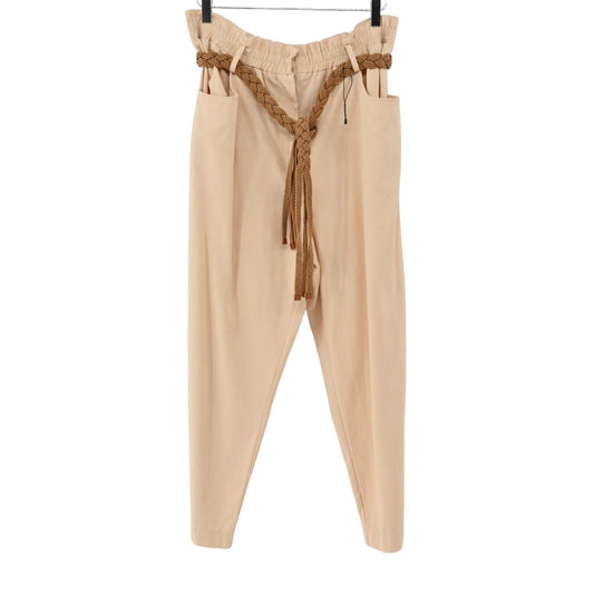 ZARA Pants Womens Sz XL Peach Cotton Blend High Rise Paperbag Braided Belt NEW