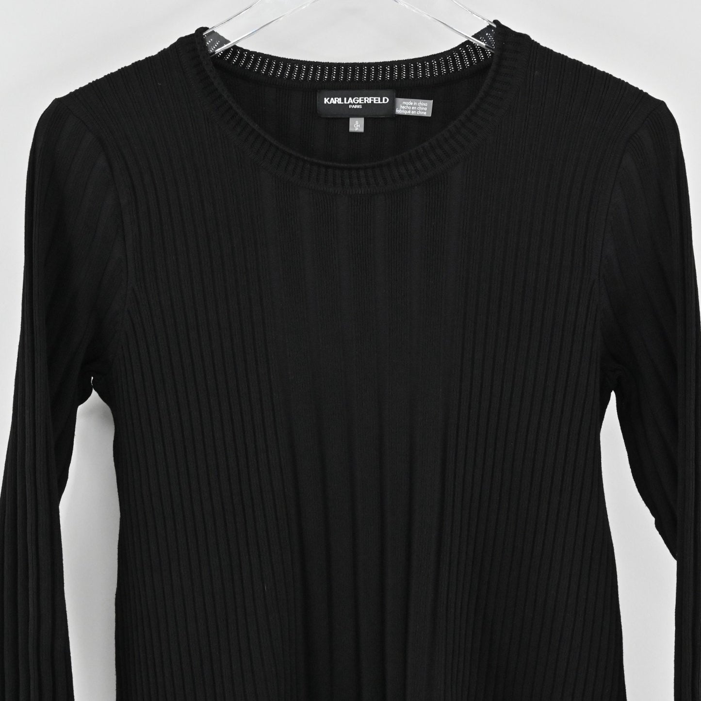 Karl Lagerfeld Womens Twofer Ribbed Sweater Size S Black White Mixed Media Top