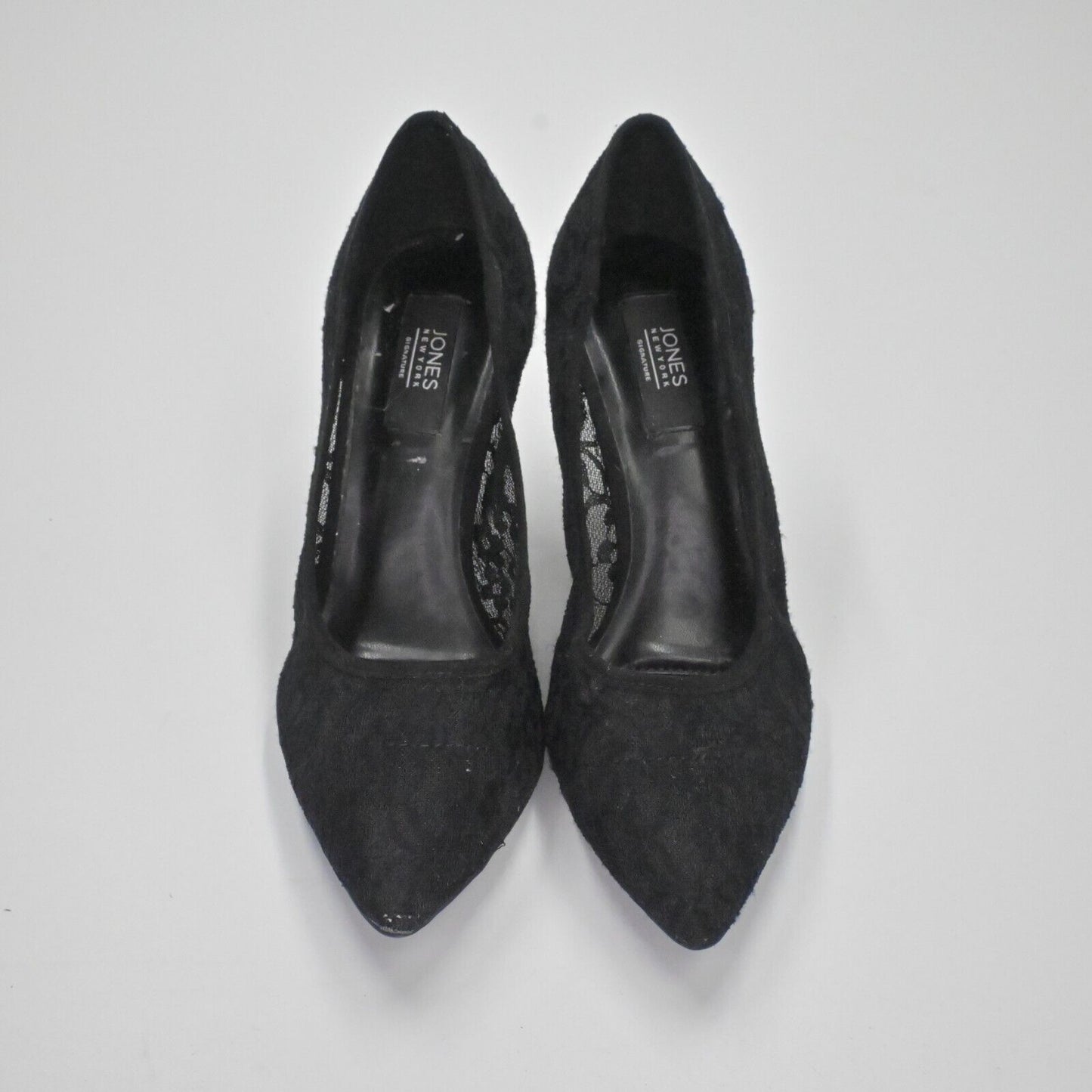 Vtg JONES NEW YORK Womens Sz 5.5 Black Floral Lace Pointed Toe Berdina Stiletto