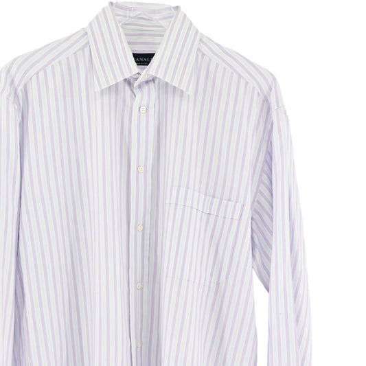 Vtg CANALI Dress Shirt Mens Size 41 Purple Blue Stripe Button Front Cotton 90s