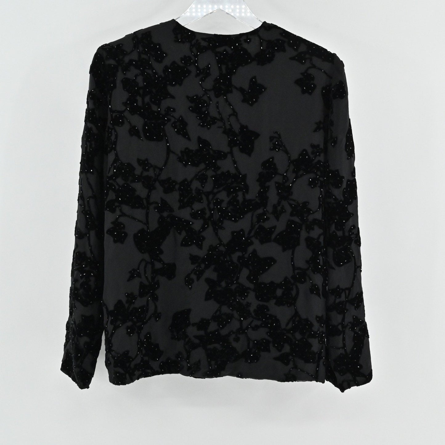 Vtg Adrianna Papell Black Silk Jacket Size M Velvet Beaded Floral Embellished