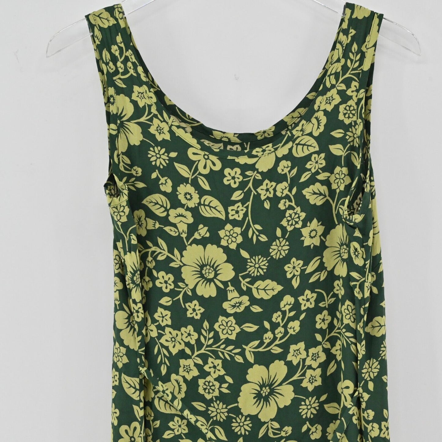 Vtg OLD NAVY Dress Womens Size 8 Green Tropical Floral Print Sleeveless Maxi