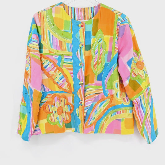 Vtg COLDWATER CREEK Floral Sequin Womens Jacket Size S Hippie Colorful Retro 90s