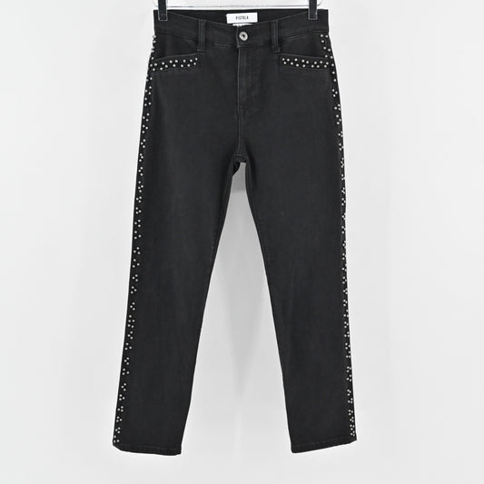 PISTOLA Womens Charlie Studded Jeans Sz 26 High Rise Straight Crop Stretch Black