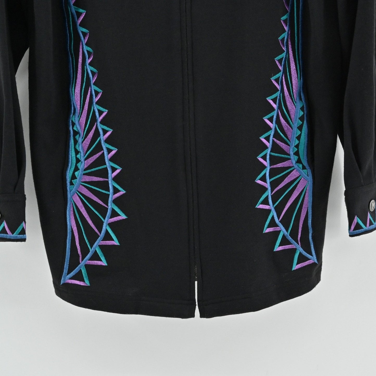 Bob Mackie Womens Embroidered Jacket Size M Black Zip Up Western Wearable Art