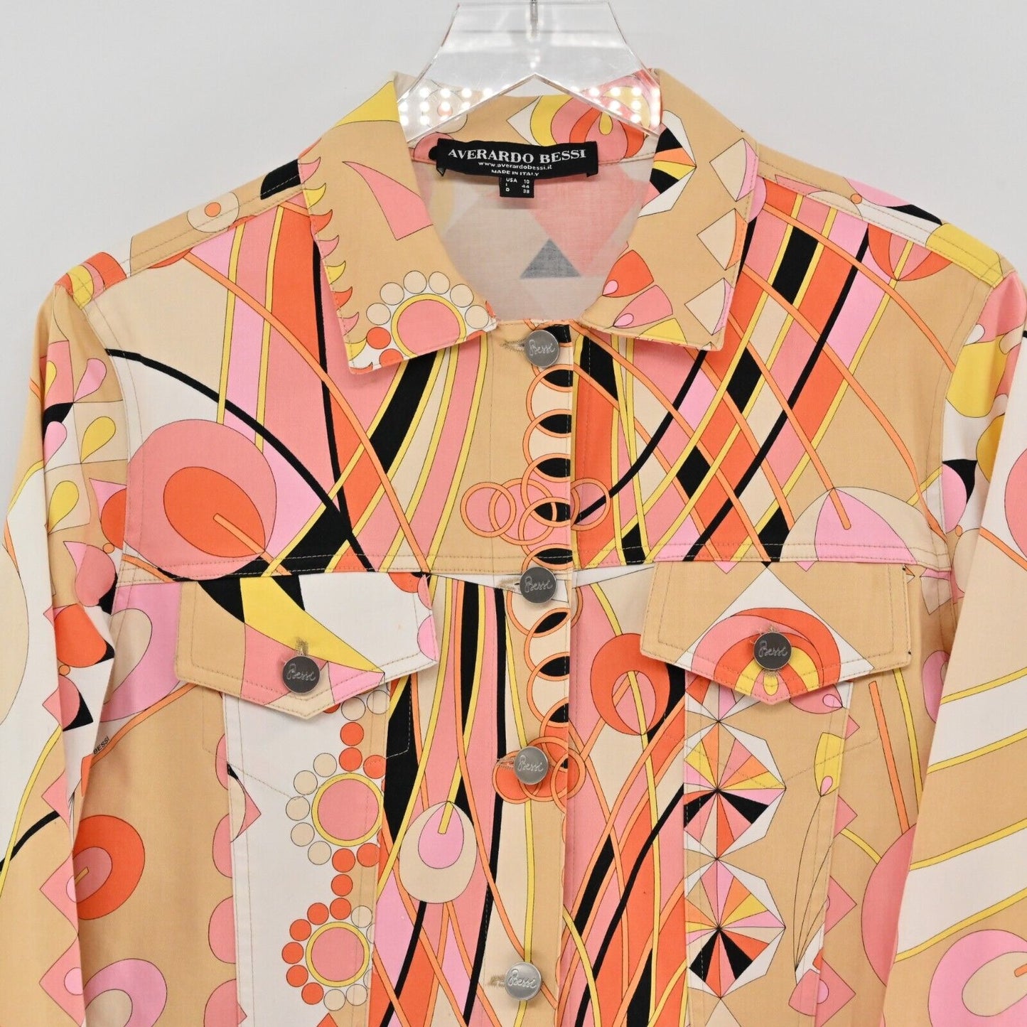 AVERARDO BESSI Jacket Womens Sz 10 Multicolor Abstract Print Button Down Pockets