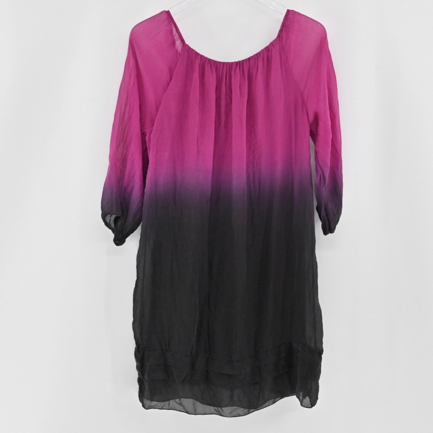 PRONTOMODA GIUSY Womens Silk Ombre Dress Size M Pleated Shift Pink Dip Tie Dye