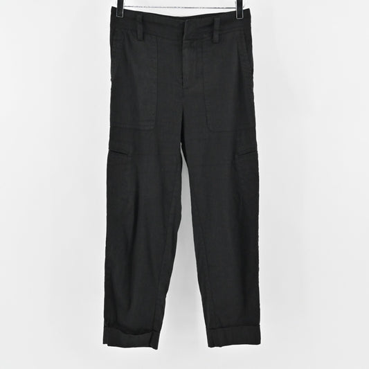 VINCE Pants Womens Size S Cropped Linen Blend Solid Black High Rise Trousers