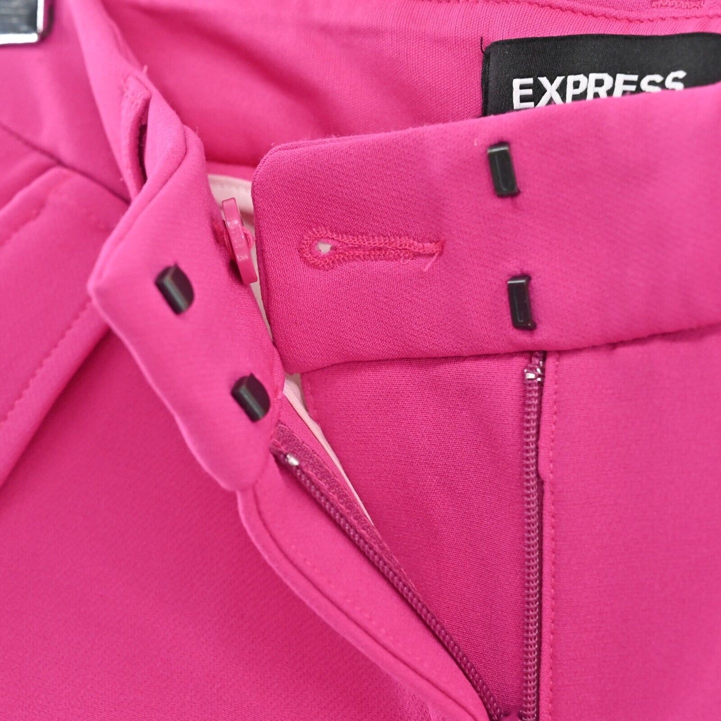 EXPRESS Pants Womens Sz 2S Solid Hot Pink Stretch Crop High Rise Pockets Office