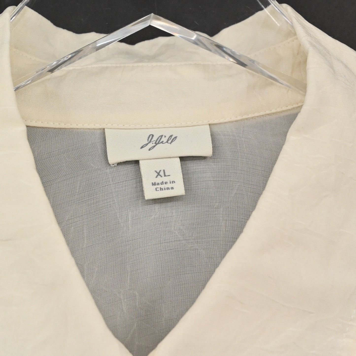 J JILL Womens Embroidered Button Up Top Sz XL Ivory Floral Sheer Boho Retro 00s