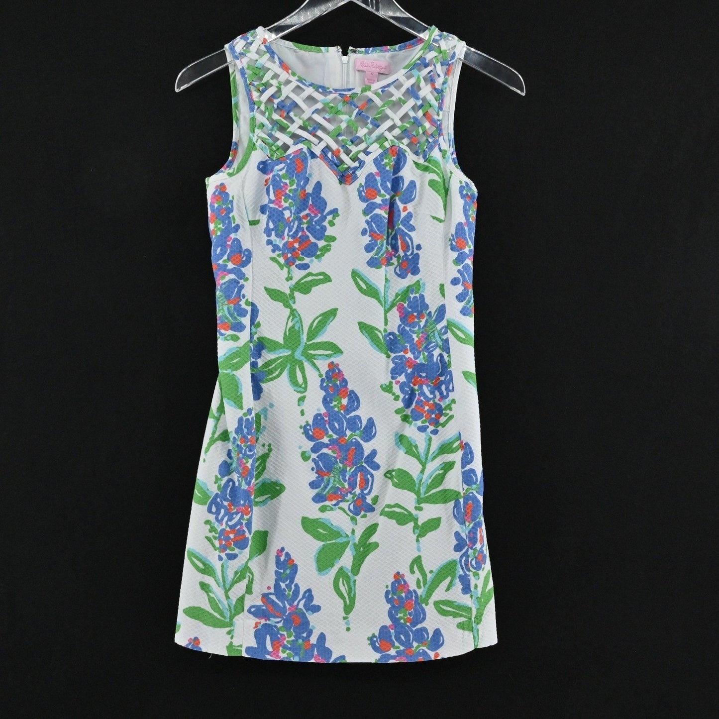 Lilly Pulitzer Ricci Shift Dress Size 0 Blue Bonnets Garden Party Lattice Neck
