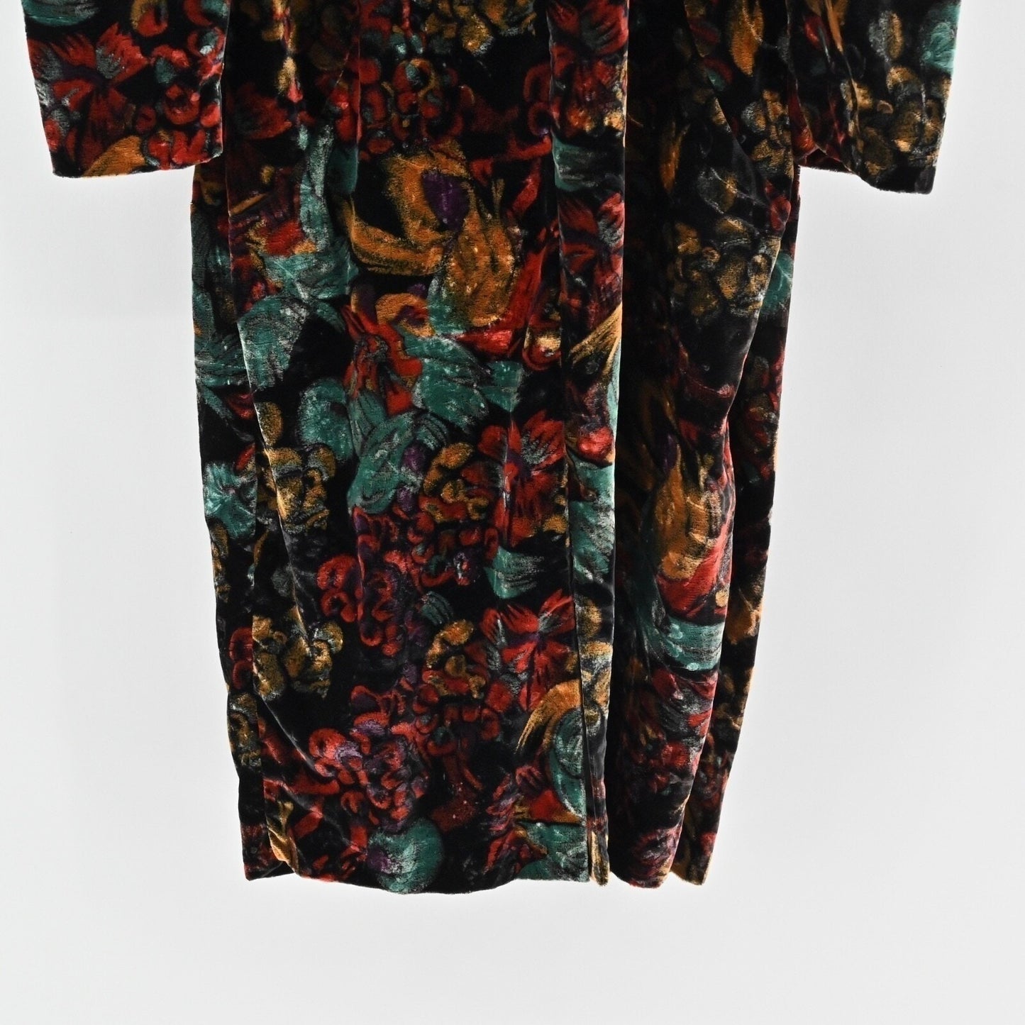 Vtg 80s Floral Velvet Dress Size S Whimsigoth Dark Romantic Puff Goth Open Back