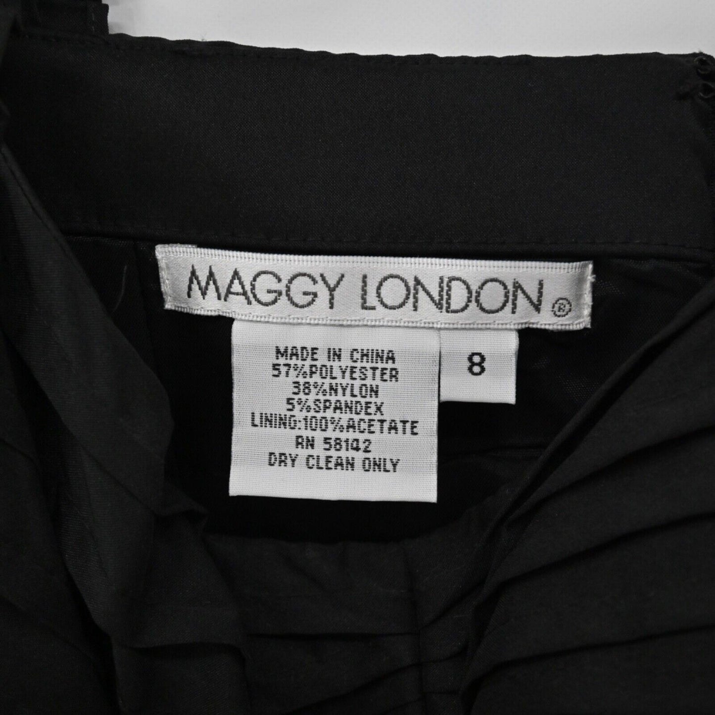 Vtg MAGGY LONDON Dress Womens Sz 8 Black Babydoll Ruffle Sweetheart Pleated NEW