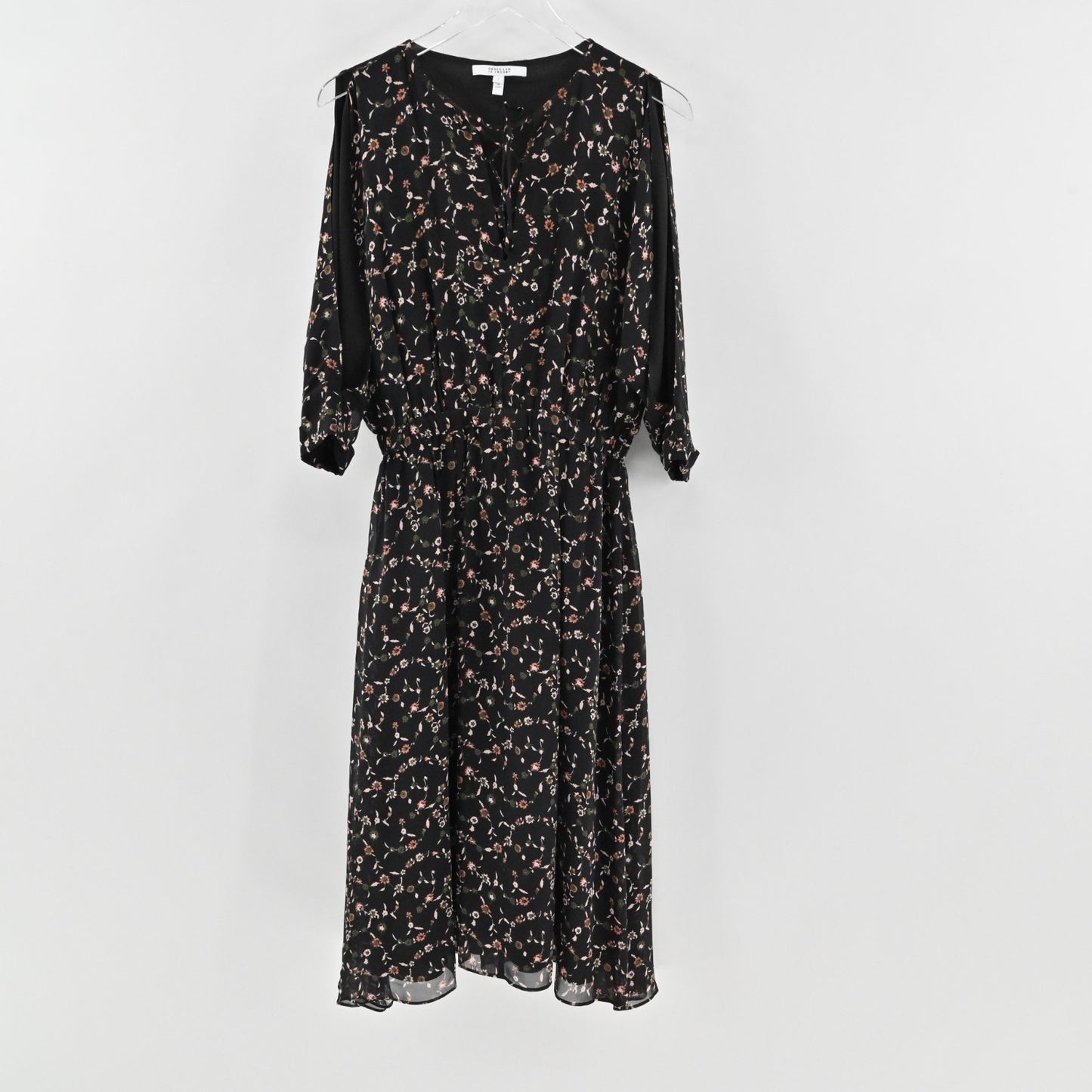 Derek Lam 10 Crosby Silk Chiffon Floral Print Dress Size 2 Cold Shoulder Lace Up