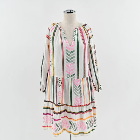 Velvet Graham Spencer Jade Dress M Colorful Embroidered Tiered Bohemian Cotton