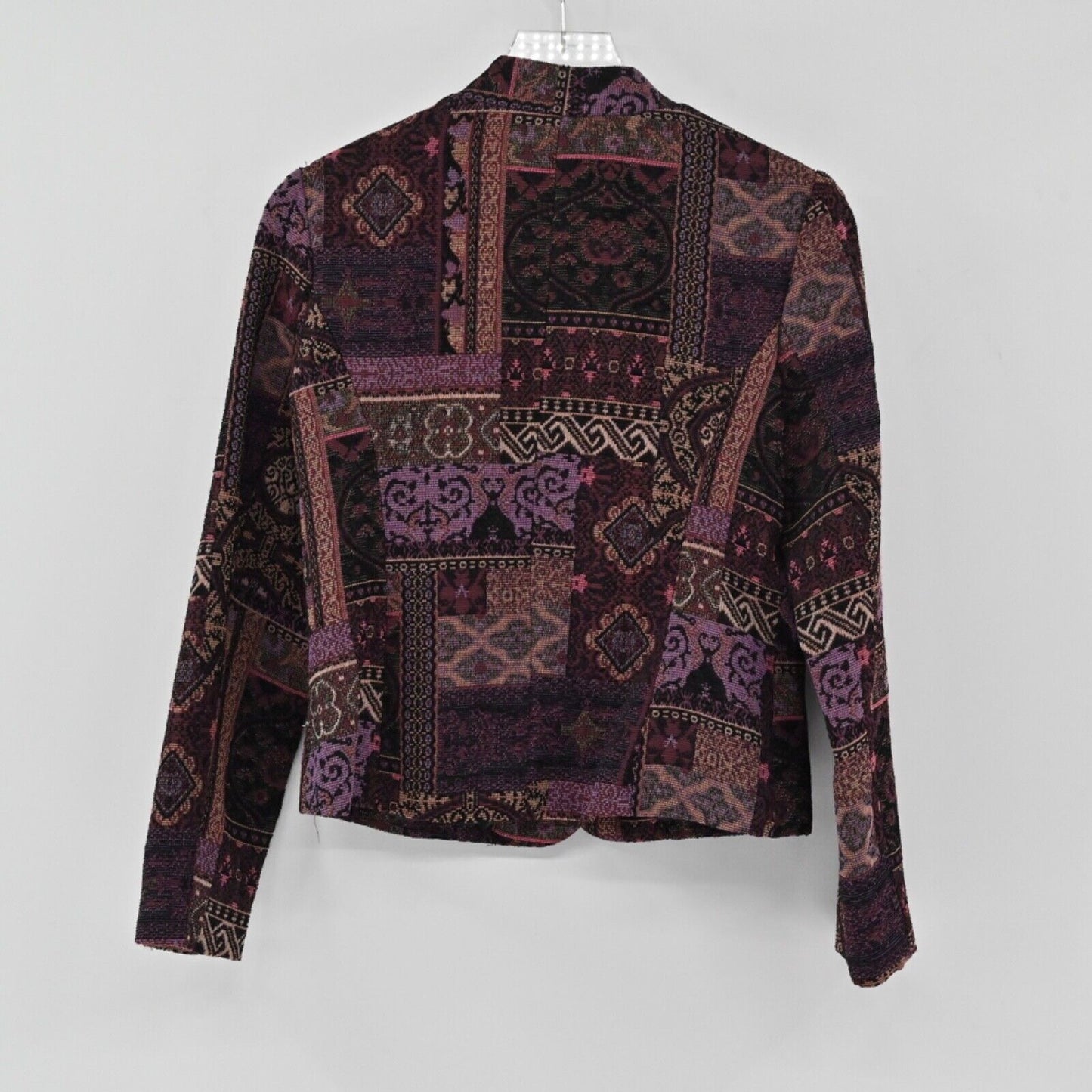 Vtg MDL Jacket Womens Sz S Purple Patchwork Print Tapestry Button Front Boho 90s