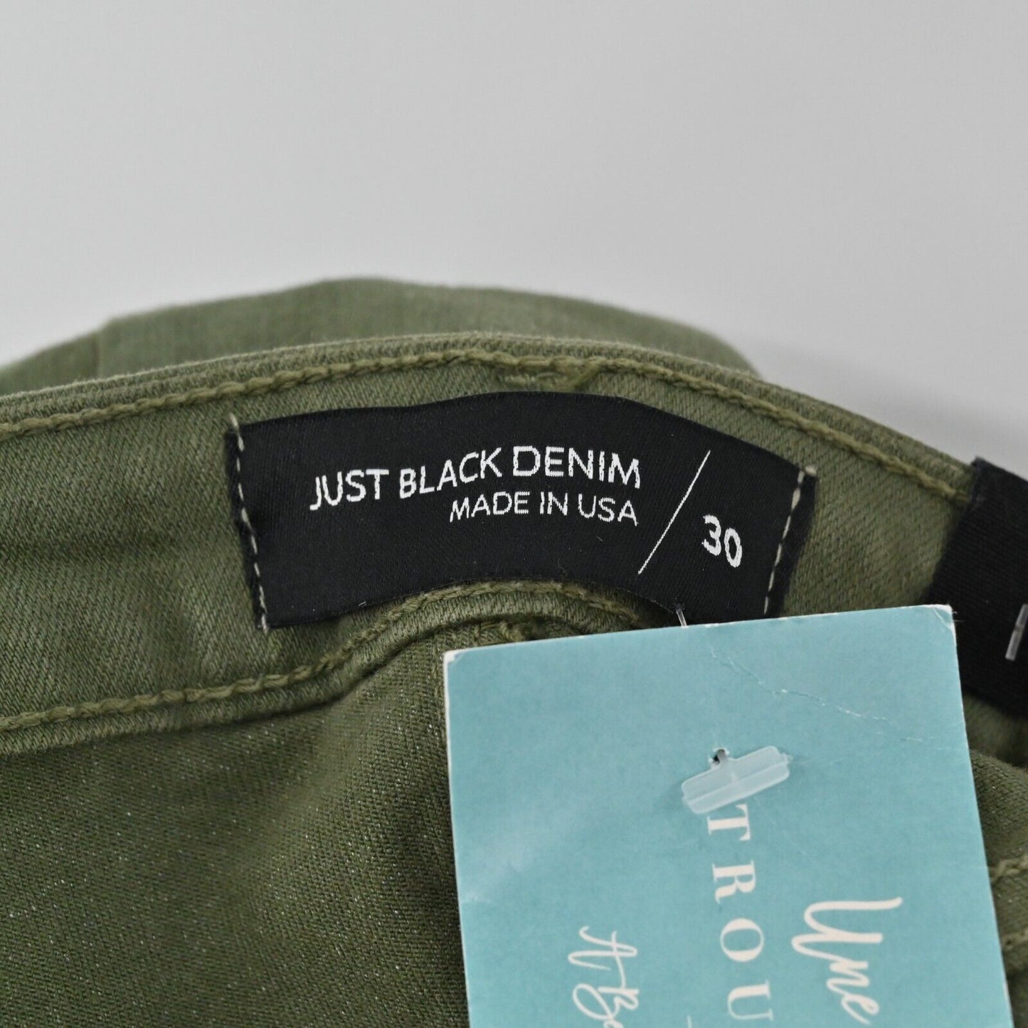 JUST BLACK DENIM Jeans Womens Sz 30 Green Crop Ankle Army Fringe Made in USA NEW