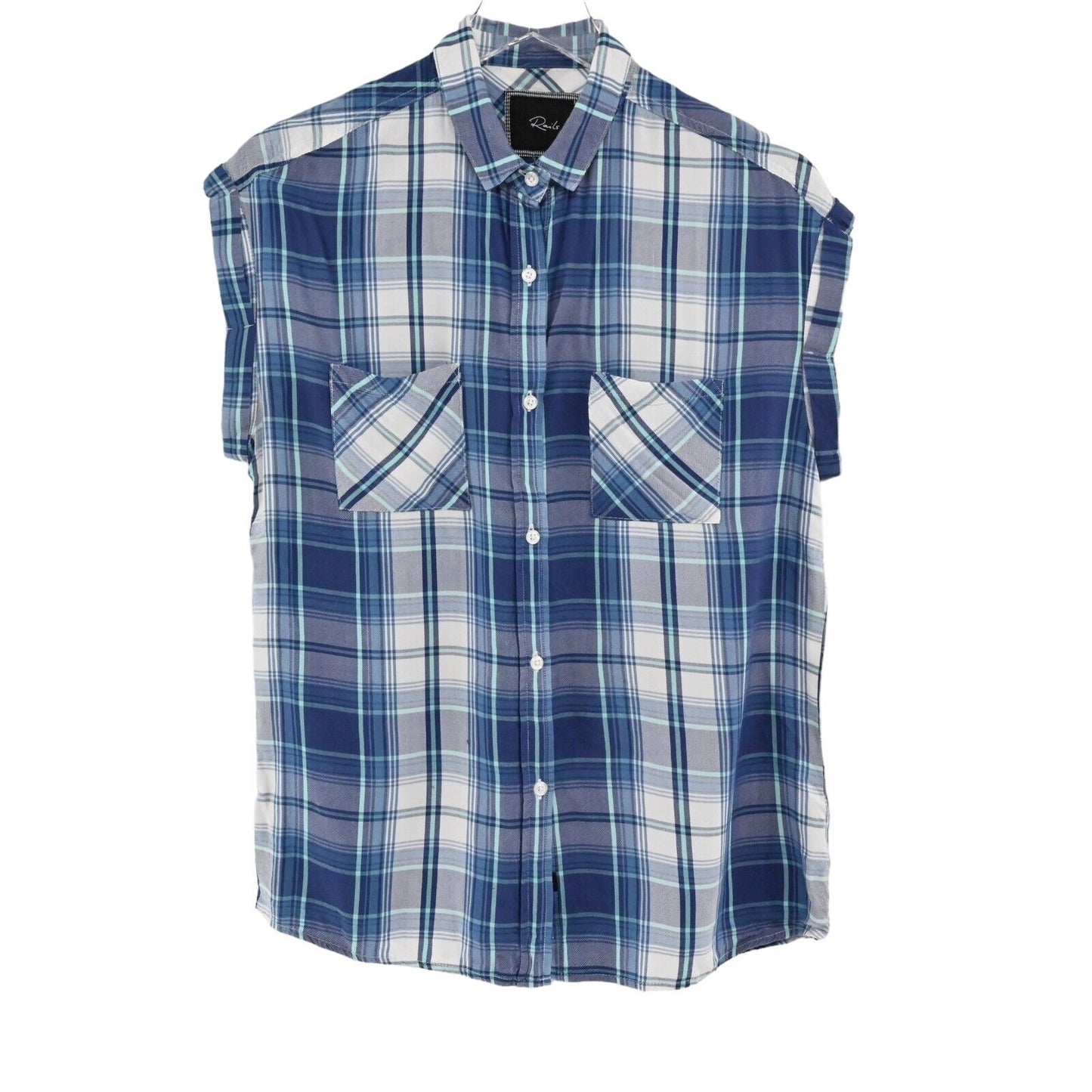 RAILS Top Womens Sz Small Britt Blue White Plaid Sleeveless Button Front Western