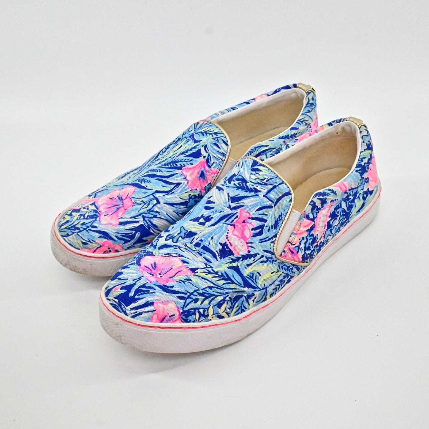 LILLY PULITZER Womens Julie Sneaker Size 9 Blue Lapis Bloom Print Slip On Preppy