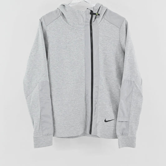 NIKE Womens Advance 15 FZ Hoodie Sz L Activewear Gray Asymmetric Full Zip Jacket