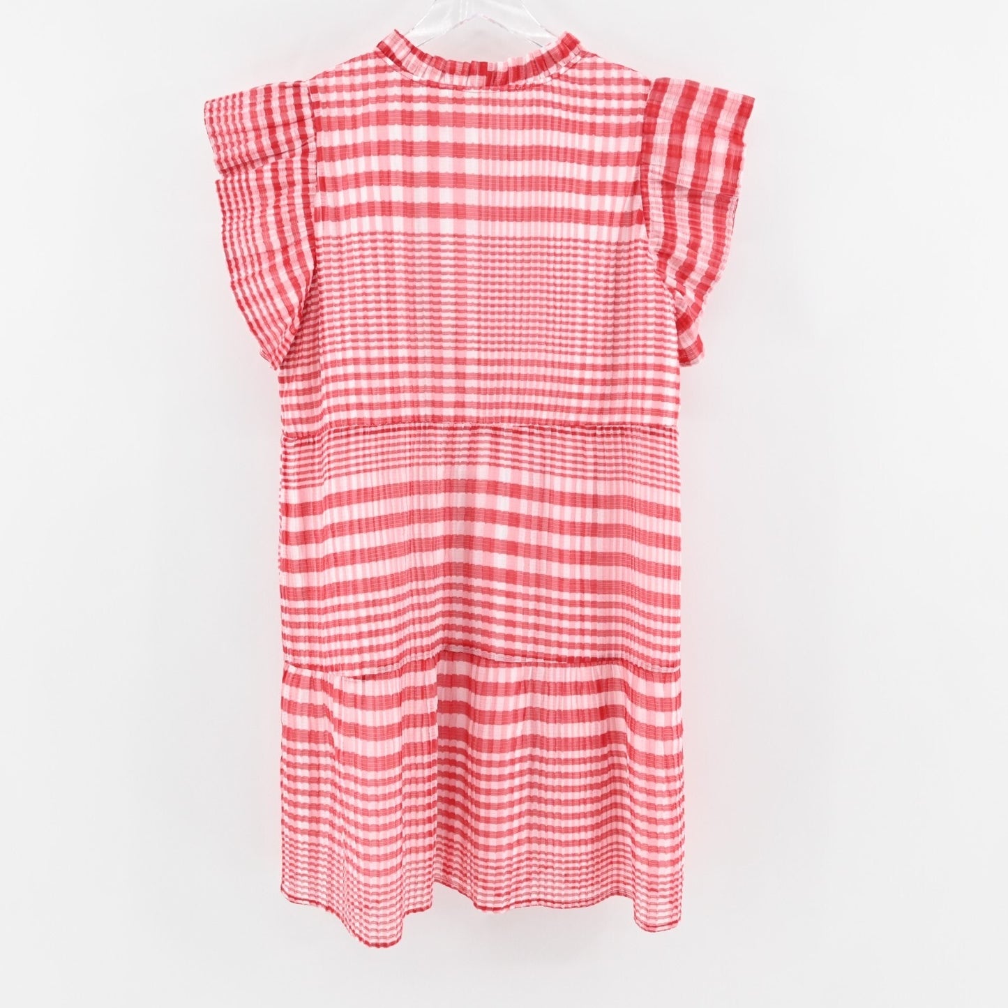 MARIE OLIVER Bay Mini Cherry Dress Size L Red Check Silk Blend Ruffle Flutter