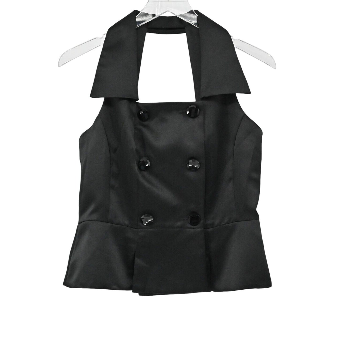 JESSICA HOWARD Vest Womens Size 6 Black Satin Double Breasted Sleeveless Collar