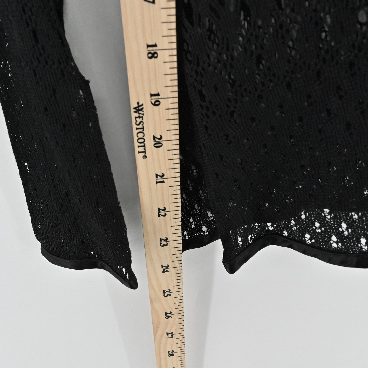 Vtg Y2k Mica Womens Black Knit Crochet Top Size 4 Sheer Mesh Button Long Sleeve