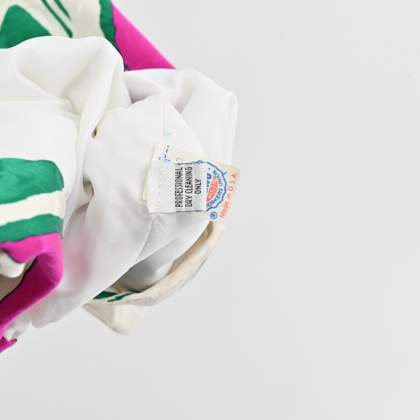 Vtg Cocktail Dress Sz L White Floral Silk Puff Sleeve Ruched Square JAYNA 80s