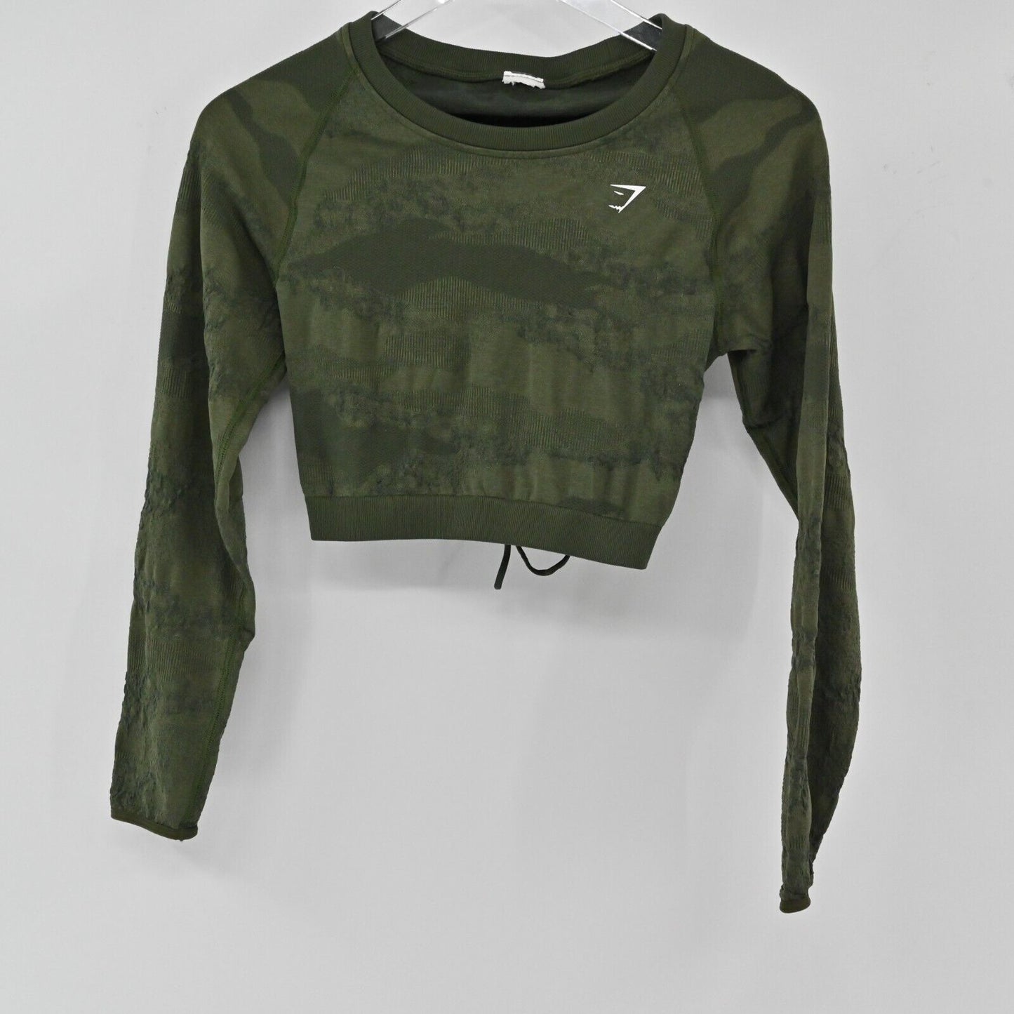 GYMSHARK Top Womens Sz Small Adapt Camo Seamless Lace Up Back Crop Long Sleeve