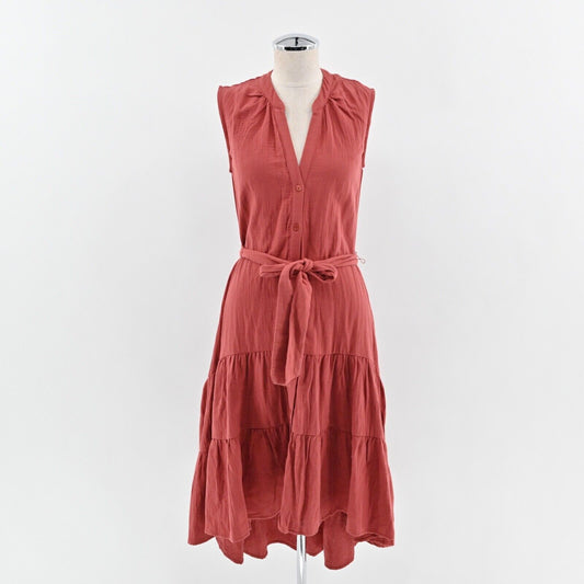 DREW Dress Sz XS Burnt Orange Cotton Tier Ruffle Amber Belt Button ANTHROPOLOGIE