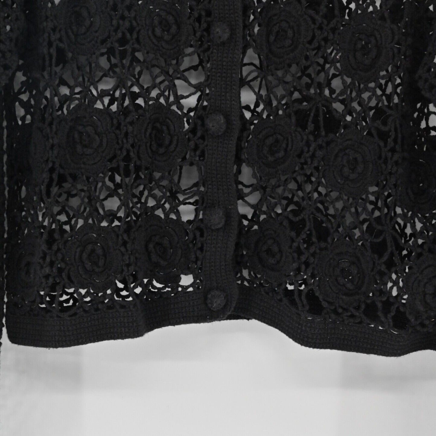 Vtg BODY ACTION DESIGN Cardigan Womens One Size Black Floral Crochet Cotton 90s