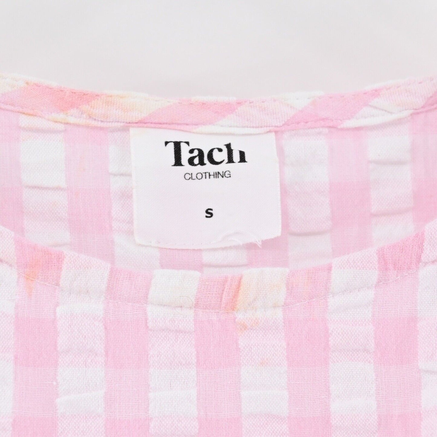 TACH Clothing Dress Sz S Catarina Babydoll Colorblock Gingham Cotton Puff Sleeve