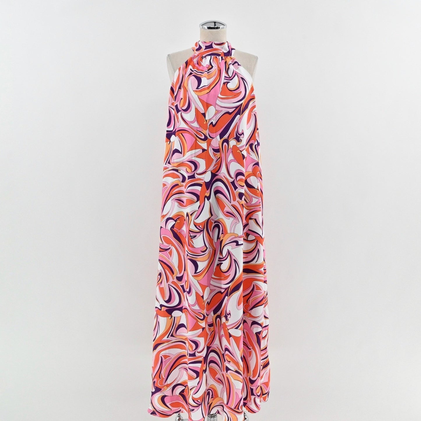 Express Halter Maxi Dress Size M Groovy Dopamine Funky Pink Orange Purple Swirl