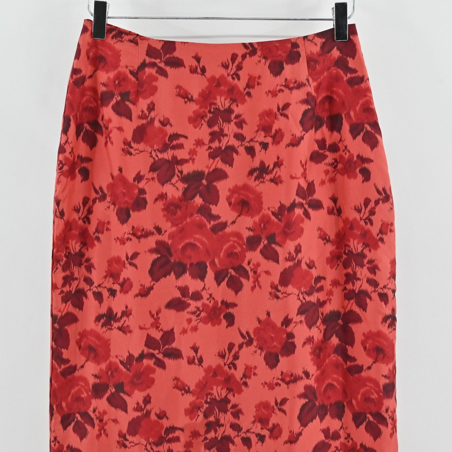 Vtg Y2k Silk Floral Maxi Skirt 8 Red Romantic Feminie Rose Lined Deadstock USA