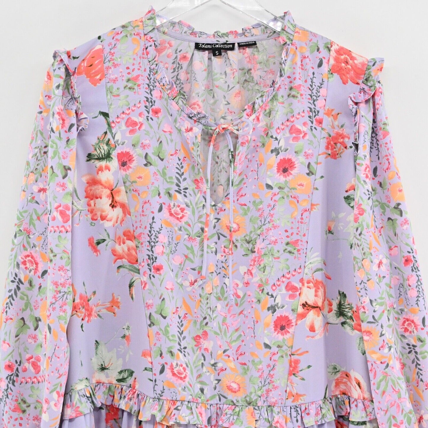 TOLANI Collection Dress Sz S Lavender Floral Balloon Sleeve Ruffle Peasant Bloom