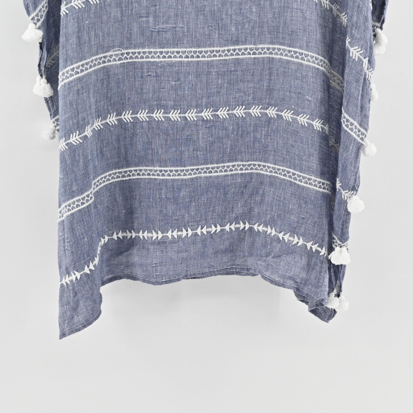 Colors De Opal Womens Linen Tunic OS Chambray White Embroidered Tassel Cover Up