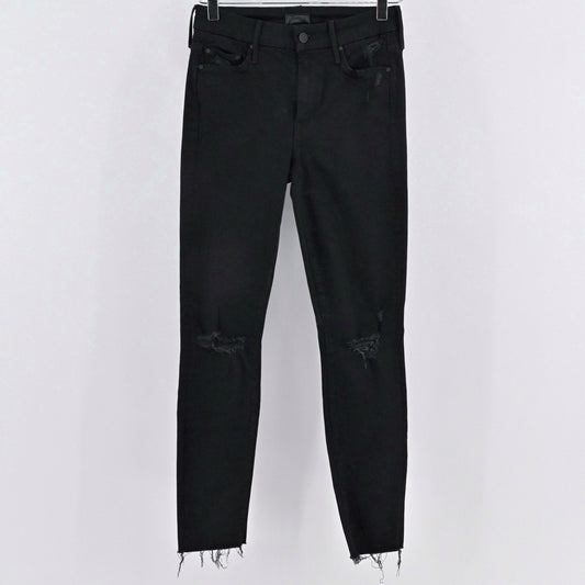 MOTHER Womens Looker Ankle Fray Jeans Size 25 Guilty as Sin Black Distressed