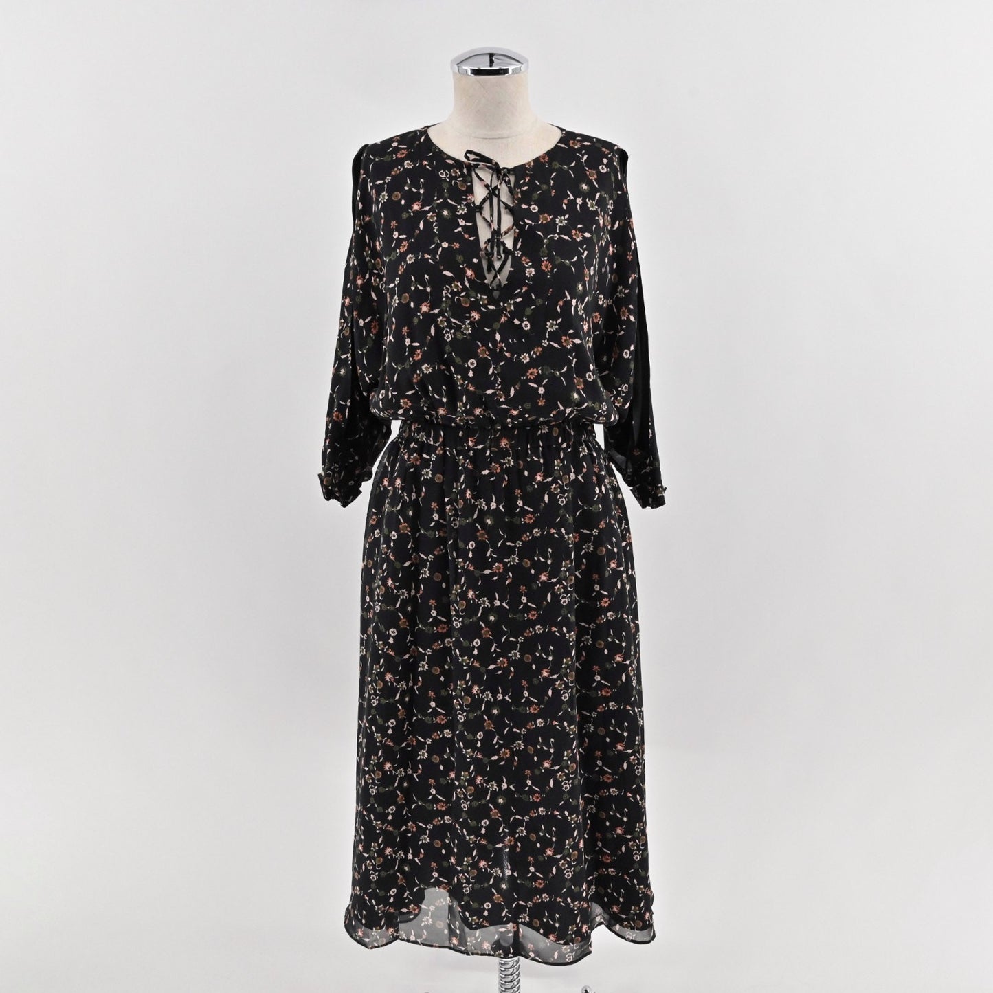 Derek Lam 10 Crosby Silk Chiffon Floral Print Dress Size 2 Cold Shoulder Lace Up