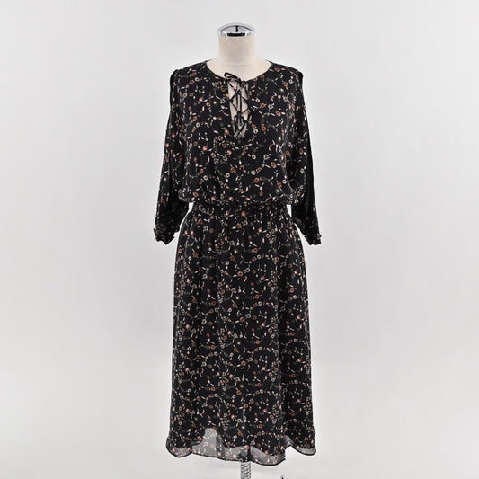 Derek Lam 10 Crosby Silk Chiffon Floral Print Dress Size 2 Cold Shoulder Lace Up