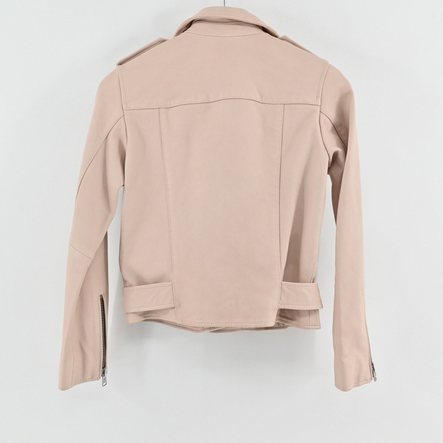 AllSaints Balfern Leather Biker Jacket Size 4 Beige Pink Lamb Rocker Edgy Moto