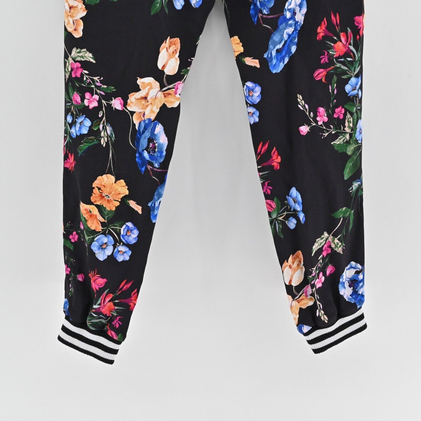 PARKER Pants Womens Sz 4 Black Multi Sotero Floral Print Striped Joggers Pleated
