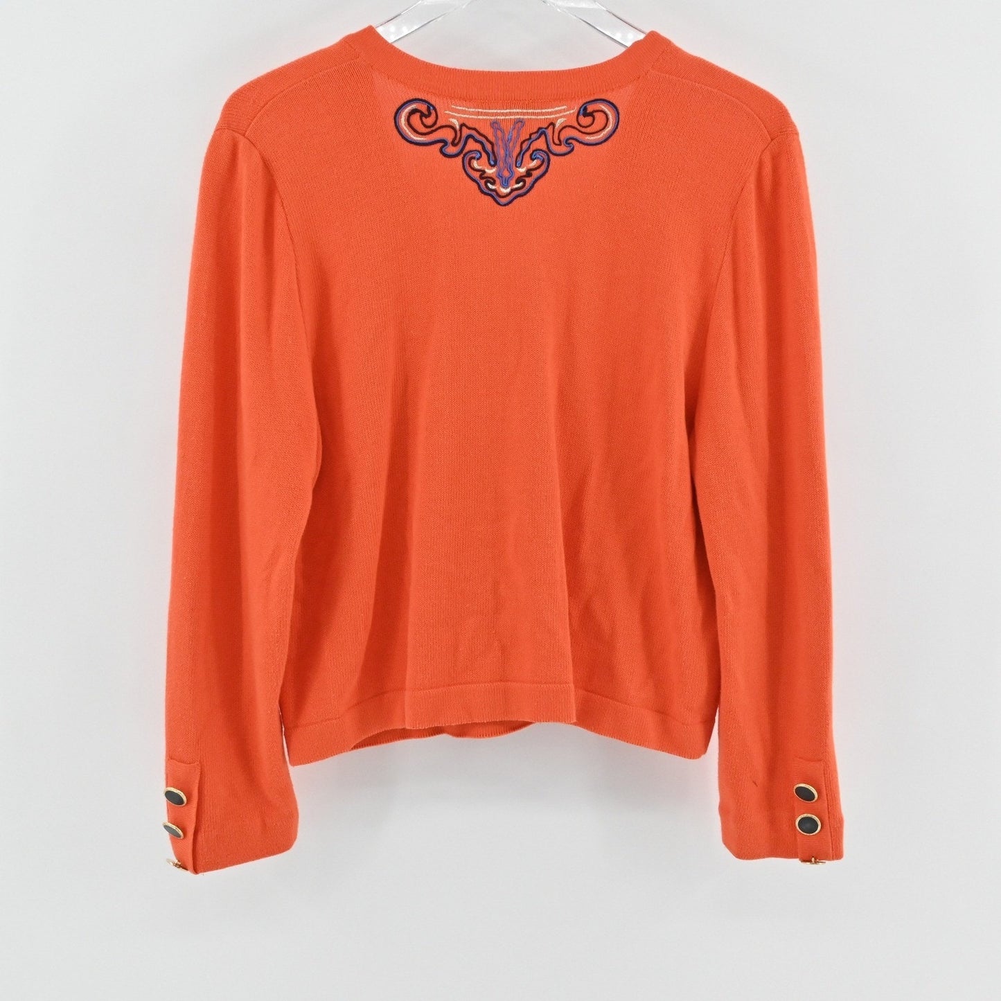 Vtg Laurel by Escada Womens Embroidered Cardigan Size 38 Orange Cotton Halloween