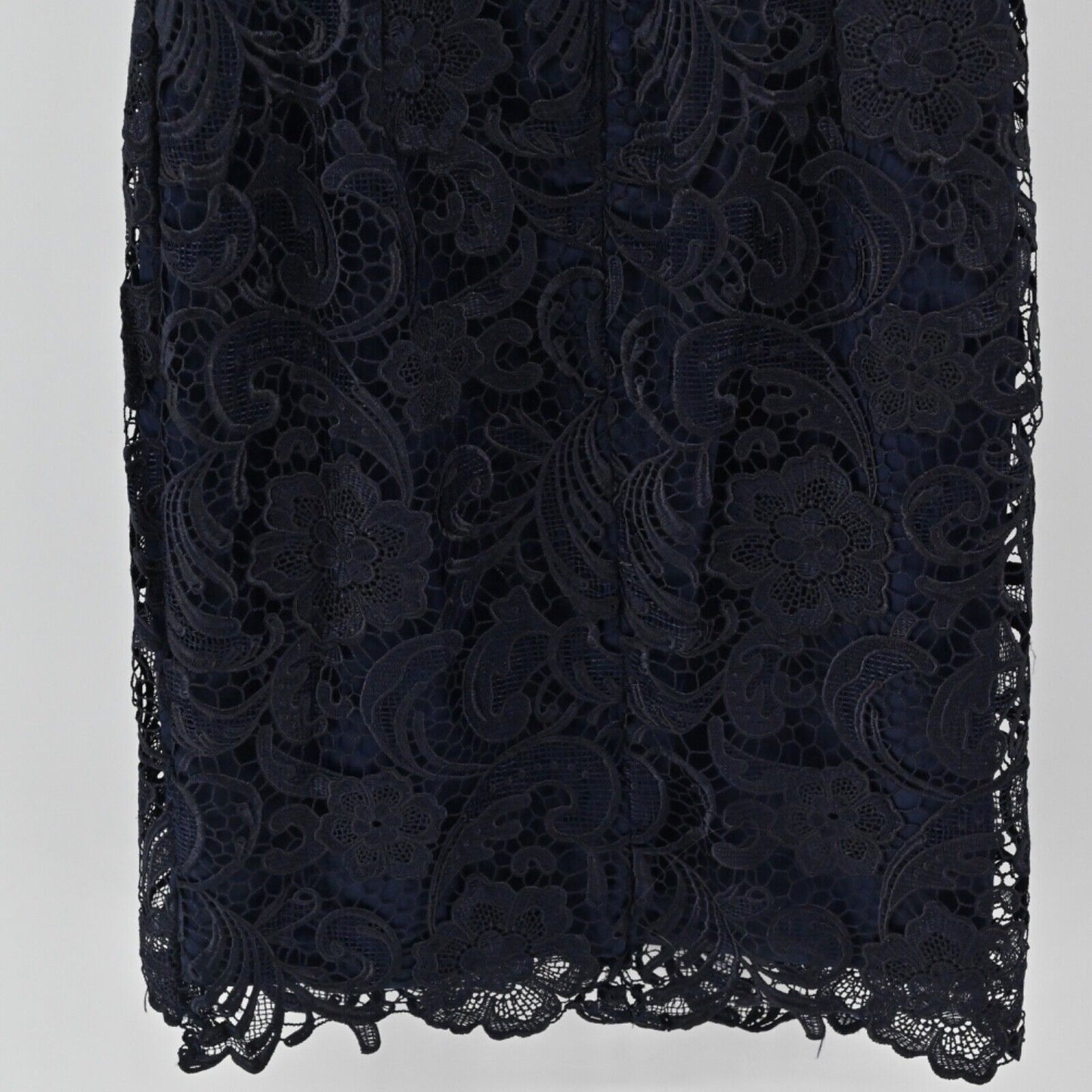 ADRIANNA PAPELL Dress Womens Sz 8 Black Blue Sheer Floral Lace Sleeveless Sheath