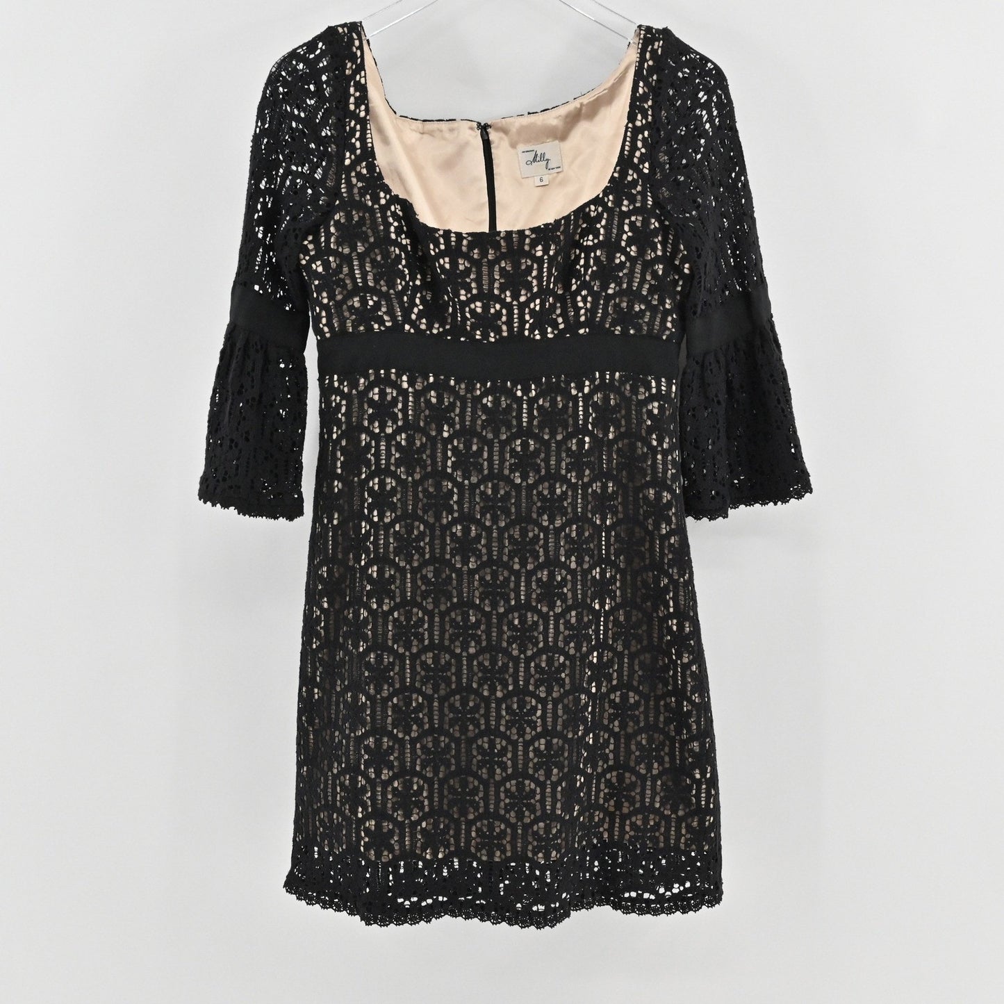 Milly Black Lace Dress Size 6 Milkmaid Bell Sleeve Whimsigoth Dark Romantic Y2k