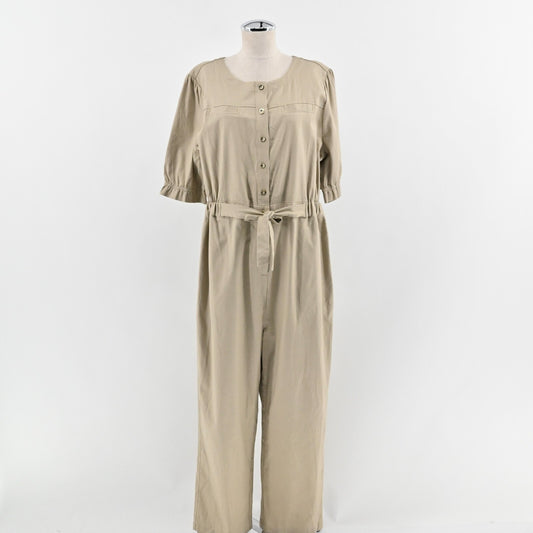 H by HALSTON Khaki Jumpsuit Womens Size L Button Tie Waist Wide Leg Casual