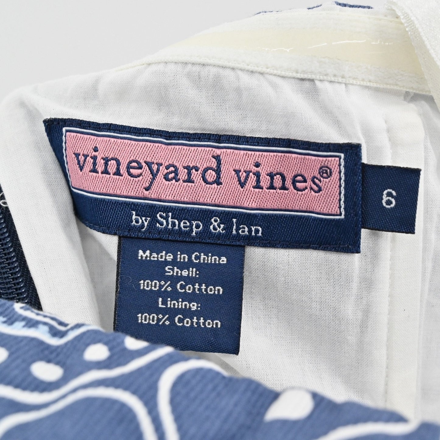 Vineyard Vines Strapless Seashell Dress Sz 6 Blue 100% Cotton Preppy Beach Retro